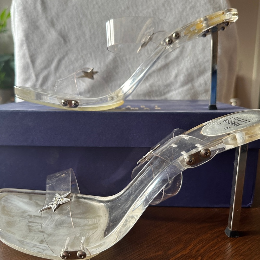 Stuart Weitzman Clear Vinyl Sandals with Star Accent